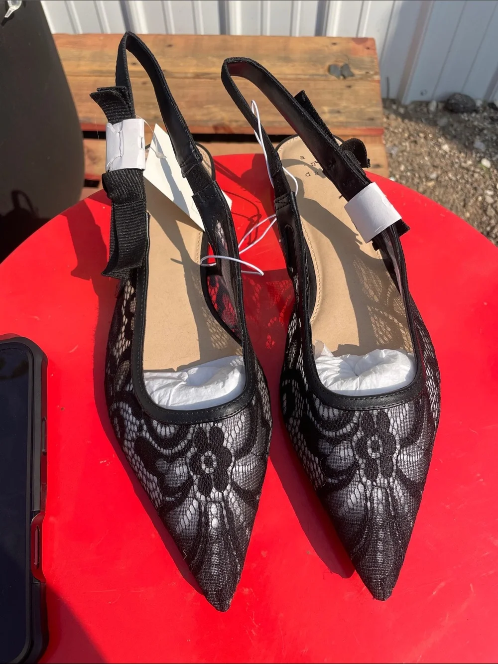 a new day Black Lace Pointed Slingback Flats - Women